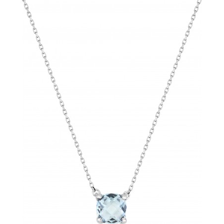 Topial - Collier chaine Or blanc 9 carats 375/1000 pendentif topaze bleue