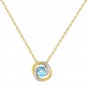 Tanea - Collier chaine Or 9 carats 375/1000 pendentif topaze bleue & zirconium et rhodium