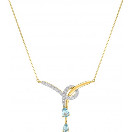 Dinasla - Collier chaine Or 9 carats 375/1000 pendentif topaze bleue & diamant & rhodium