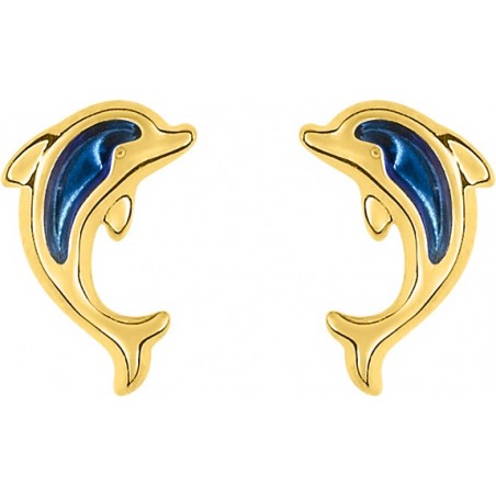Dauphin bleu - Boucles d'oreilles en Or jaune 375/1000