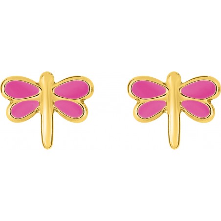 Libellule rose - Boucles d'oreilles en Or jaune 375/1000