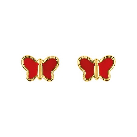 Papillon rouge - Boucles d'oreilles en Or jaune 375/1000