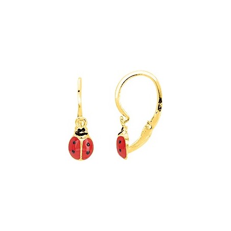 Coccinelle rouge - Boucles d'oreilles pendantes en Or jaune 375/1000