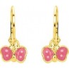 Papillon rose - Boucles d'oreilles pendantes en Or jaune 375/1000