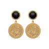 Birsia - Boucles d'oreilles pendantes plaqué or - Agate bleue ou noir