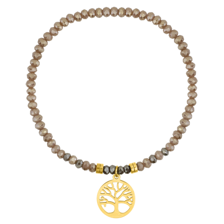 Blanu - Bracelet élastiqué acier arbre de vie doré et pierres